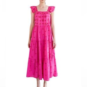 Nimo With Love Jasmine Maxi Dress Roses Embroidery on Pink